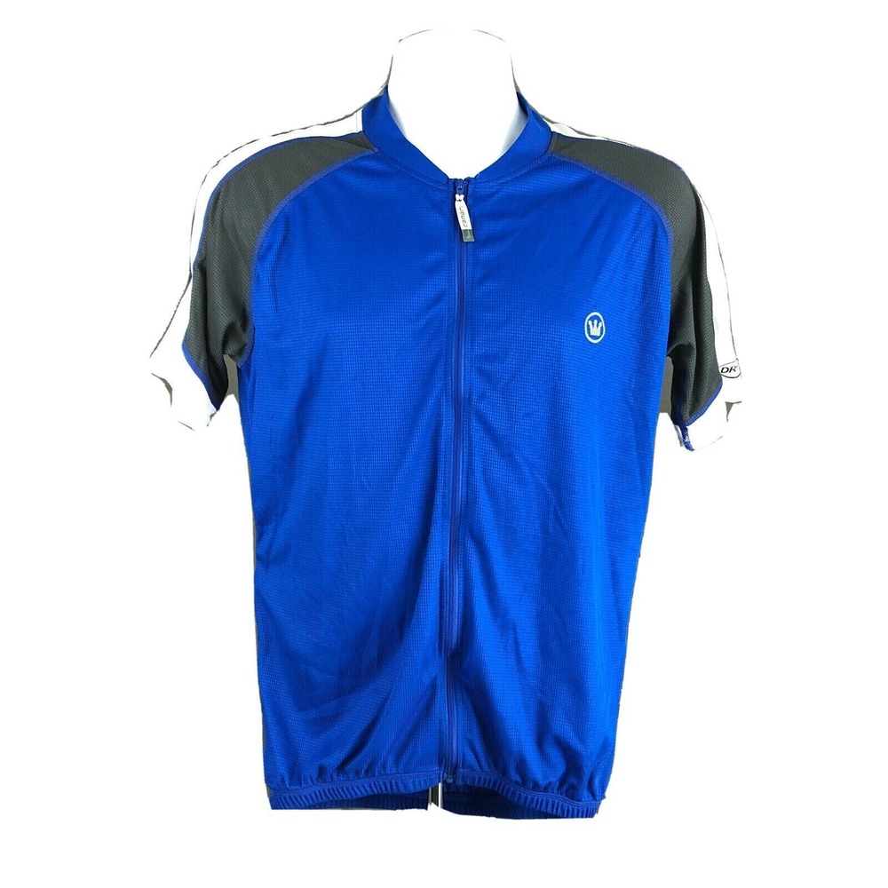 Canari Dry Core Full Zip Cycling Jersey Blue White Black Short Sleeve Medium‎